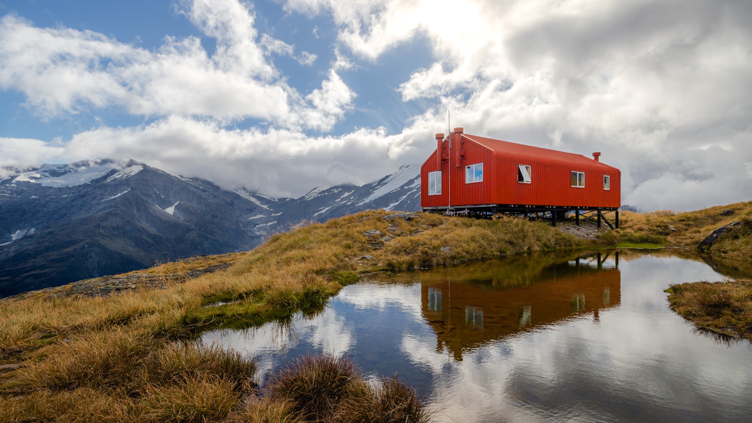 New Zealand — mountain hut, reflection
