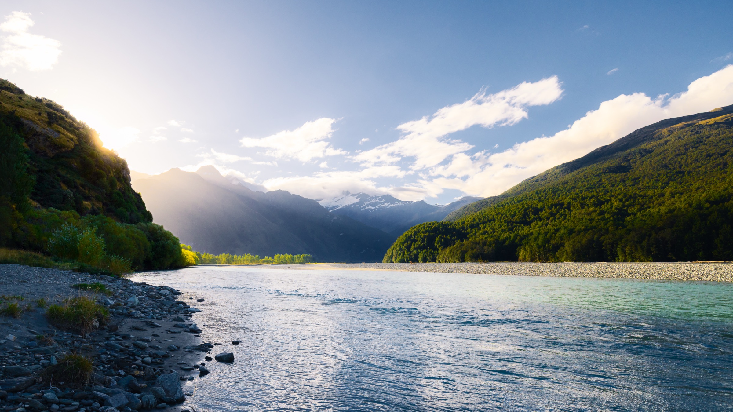 New Zealand — river mouth at sunset